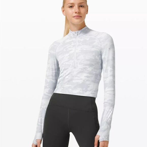 Lululemon pace pursuit Gray Camouflage Long Sleeve Top size 6 EUC - Picture 1 of 4